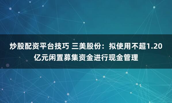 炒股配资平台技巧 三美股份：拟使用不超1.20亿元闲置募集资金进行现金管理